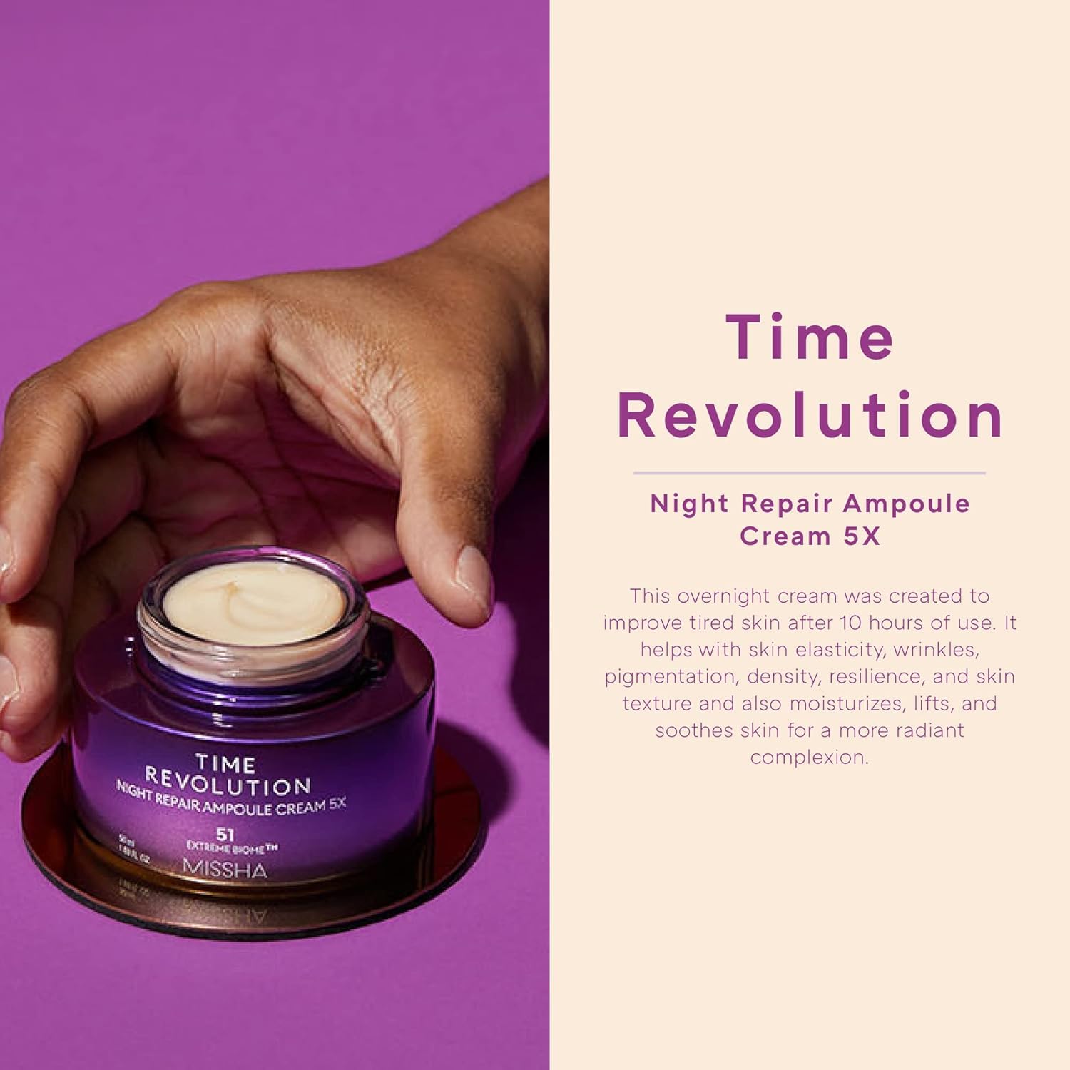 MISSHA Time Revolution Night Repair Ampoule Cream texture swirl highlighting creamy application