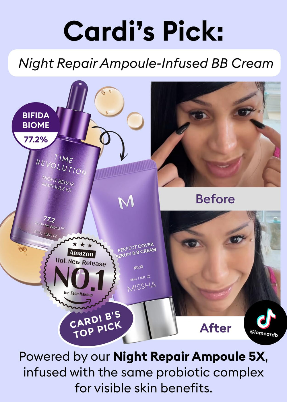 MISSHA Time Revolution Night Repair bottle in night routine setup