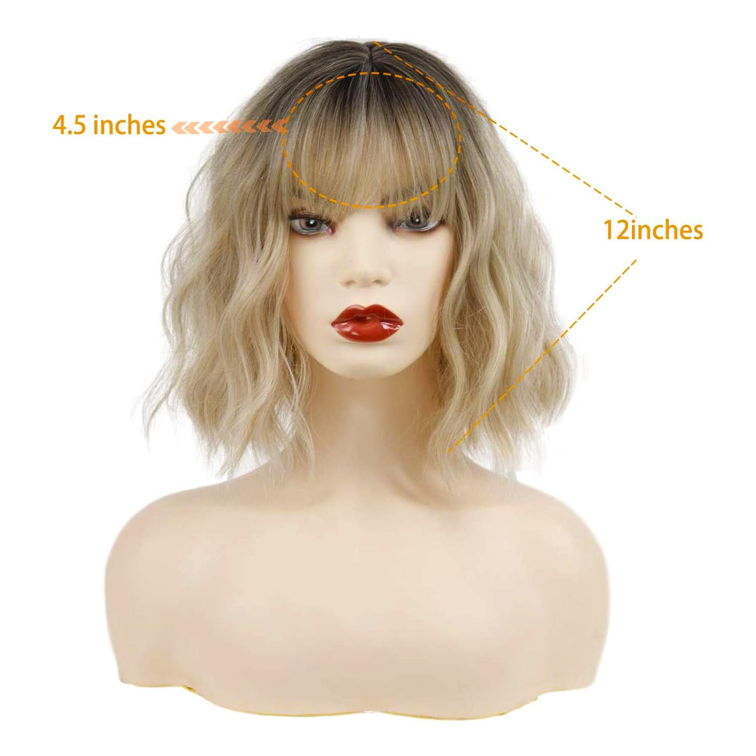MISSQUEEN peluca rubia corta con franja ondulada, ideal para fiestas y cambios de estilo