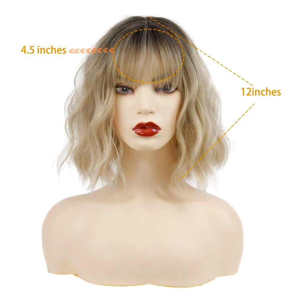 MISSQUEEN wavy bob wig in ombre blonde enhances party-ready, casual looks.
