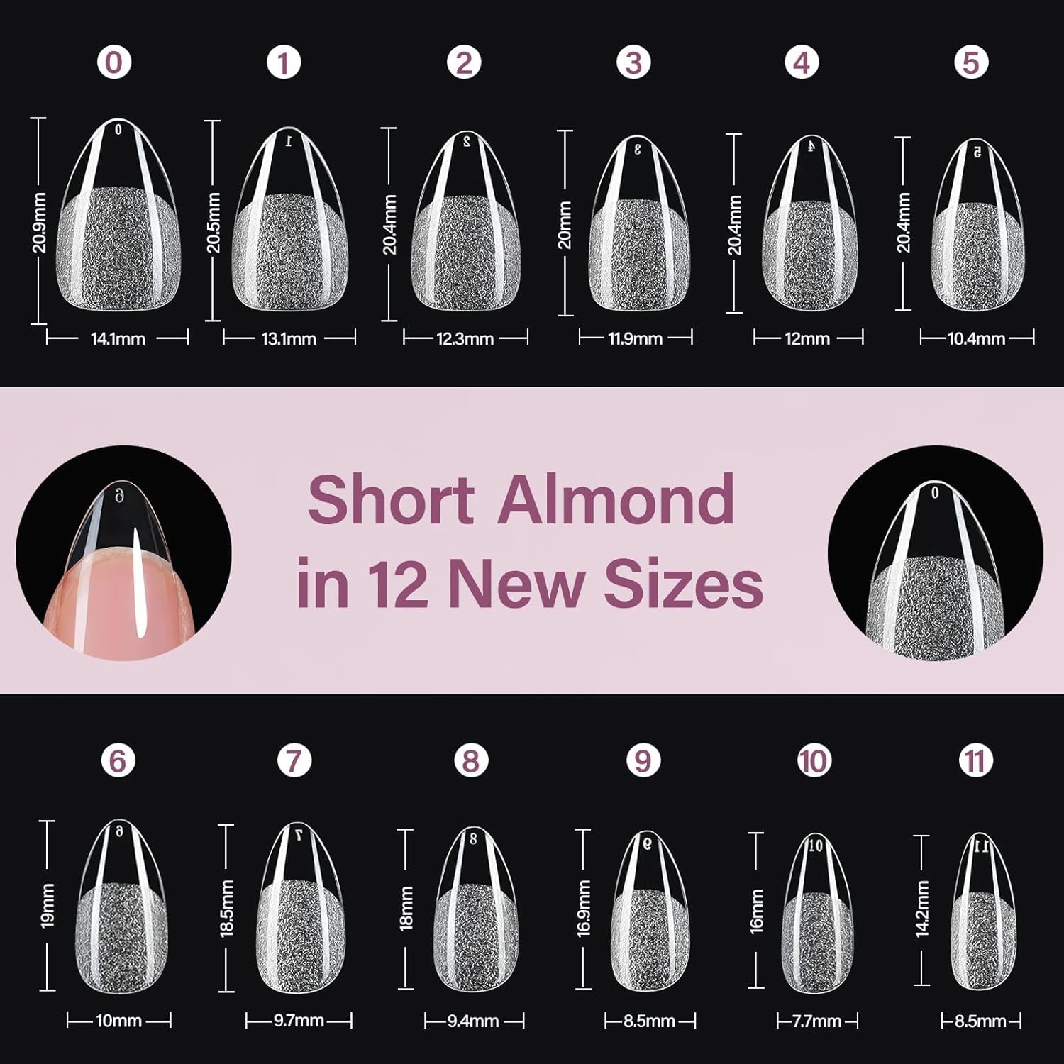 Misssix durable front-edge almond tips for weeks' wear.