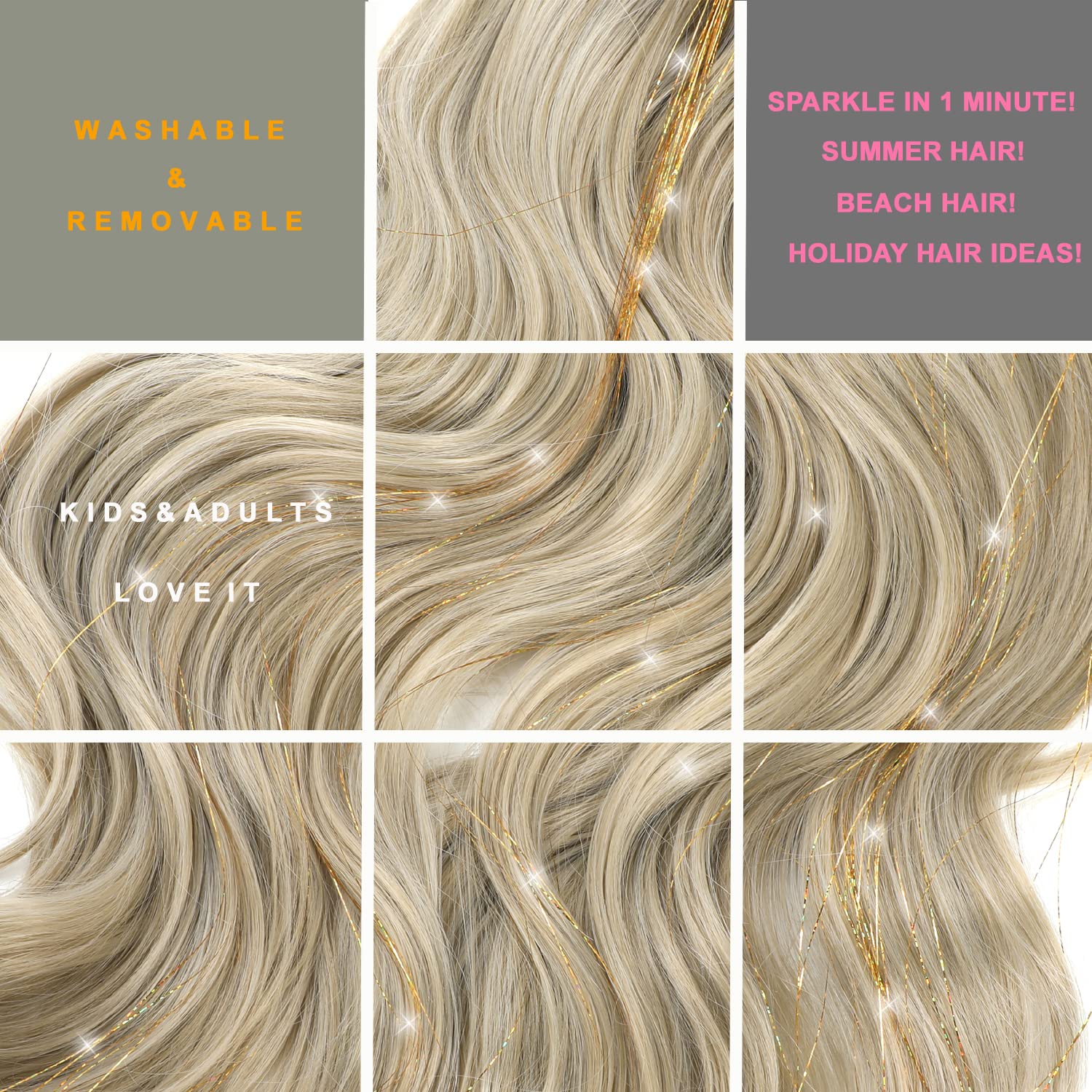 MISSUHUI hair tinsel gold color adds radiant sparkle for party hairstyles