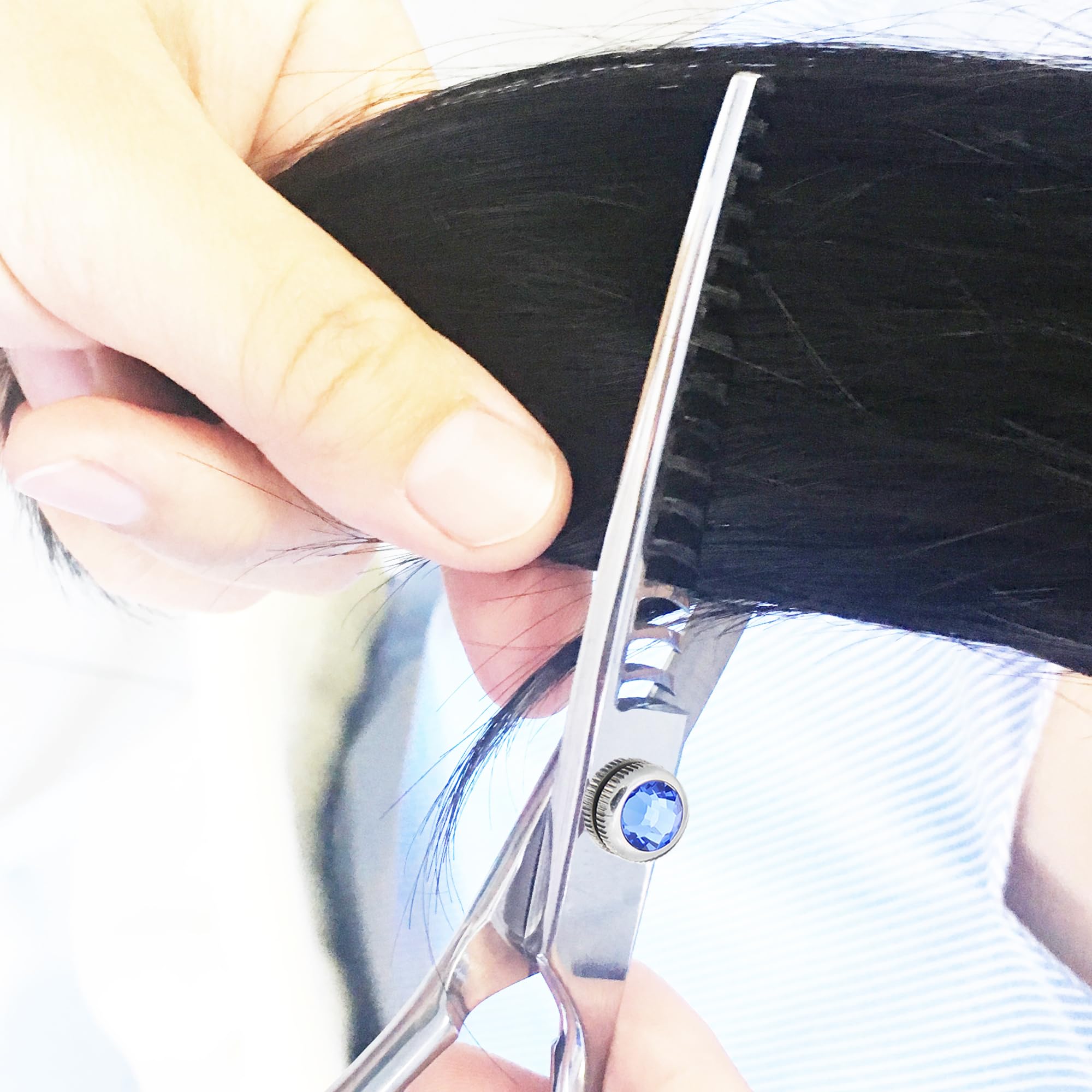 MISSUM scissors used on wet and dry hair for versatile cutting techniques.