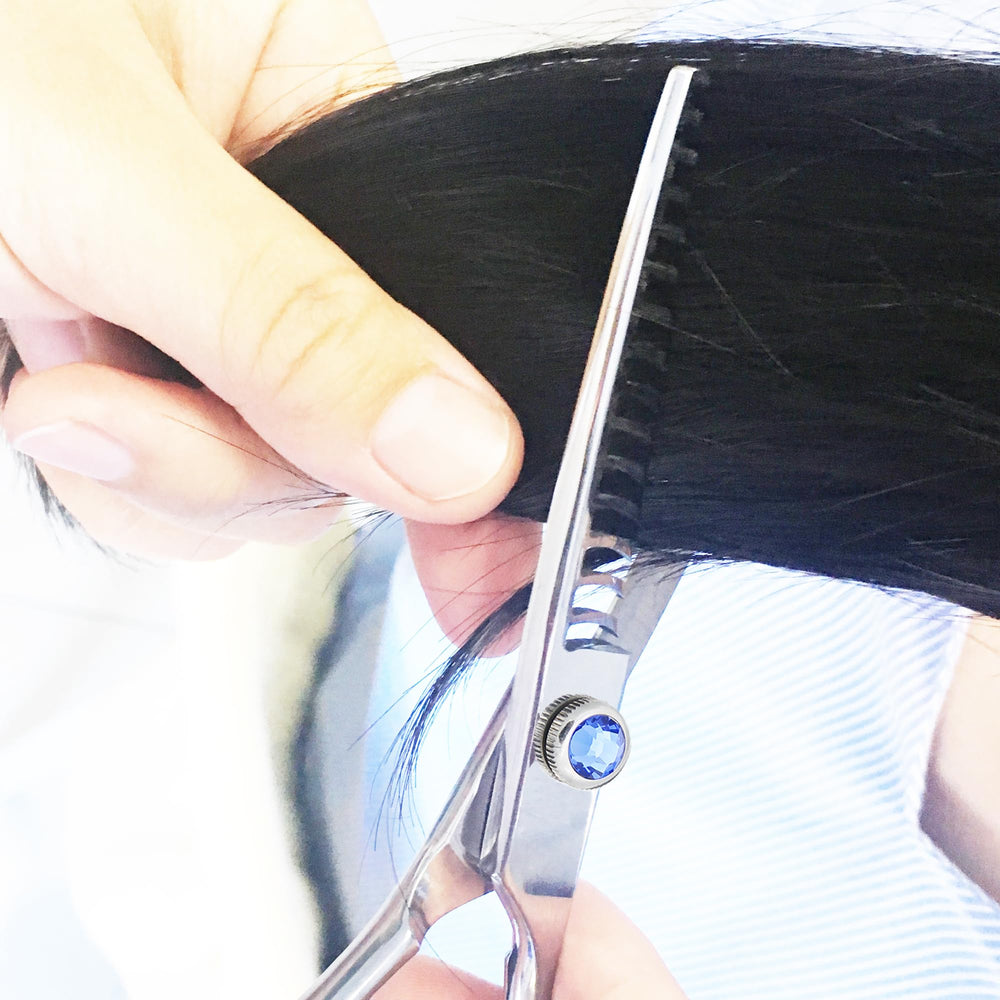 MISSUM scissors used on wet and dry hair for versatile cutting techniques.