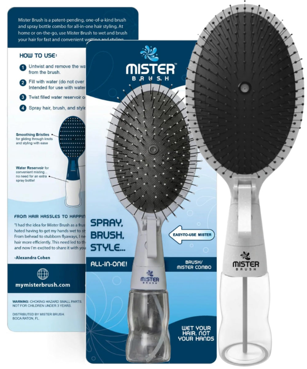 Mister Brush bottle-mist closeup for quick hair refresh on the go
