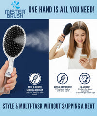 Mister Brush hair-styling use white demonstrates even mist for styling