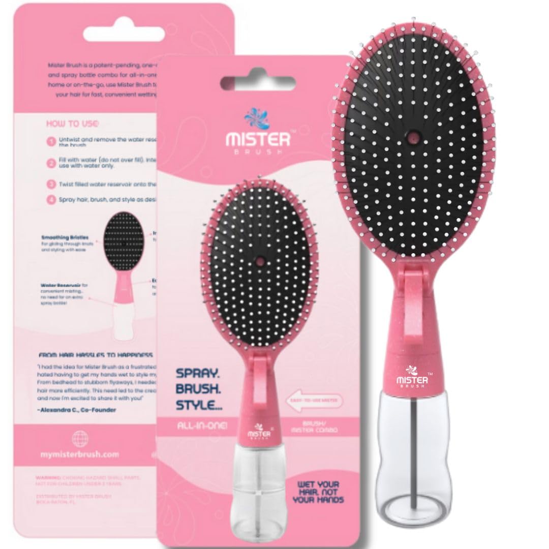Mister Brush pink closed box showing 2-in-1 design for quick styling