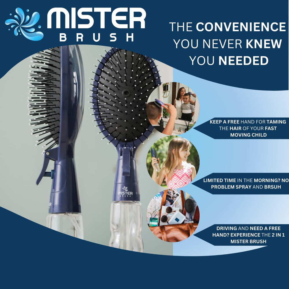 Mister Brush pink hair-styling in-use for convenient 2-in-1 efficiency