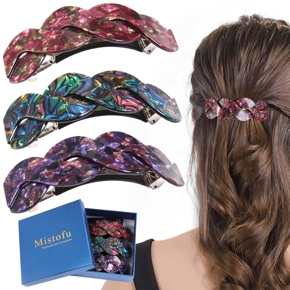 Mistofu women's hair barrettes 3pc set in tortoise shell for everyday chic styling
