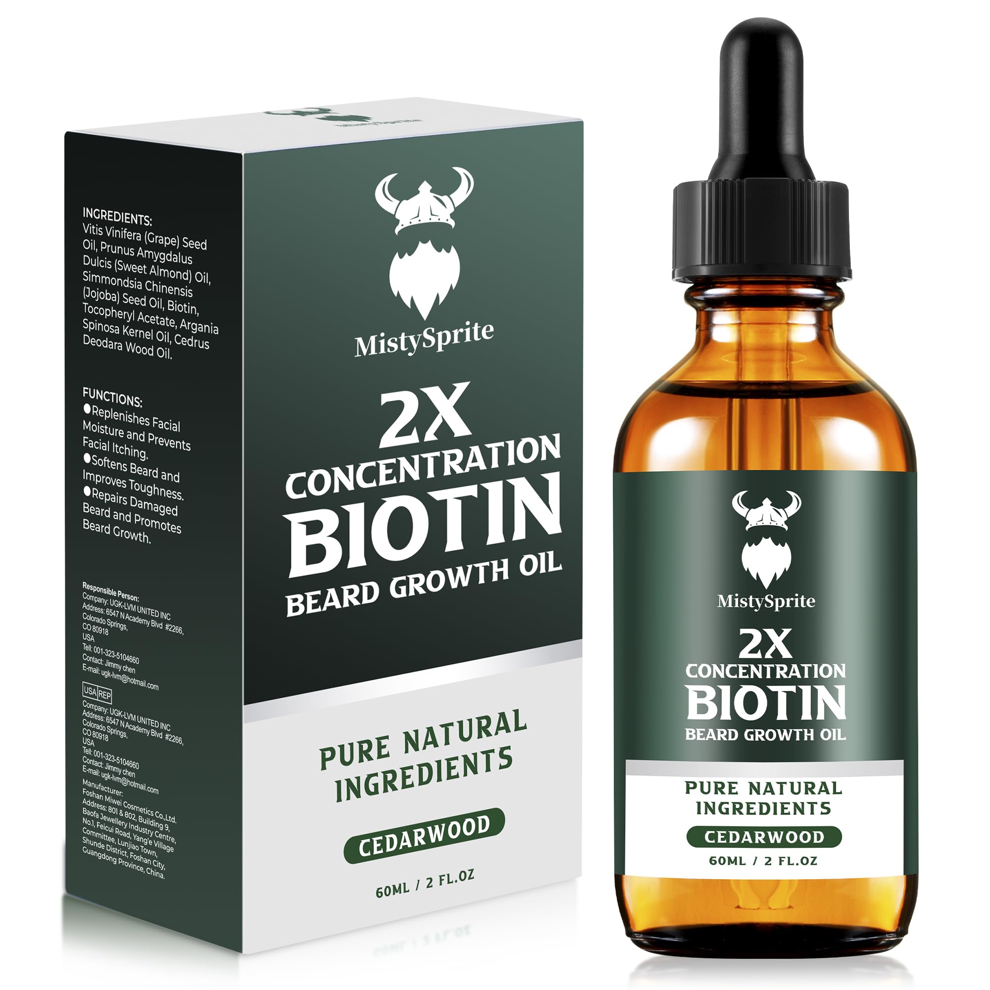 MistySprite Beard Growth Oil bottle front, fragrance-free for smoother, more hydrated beard.