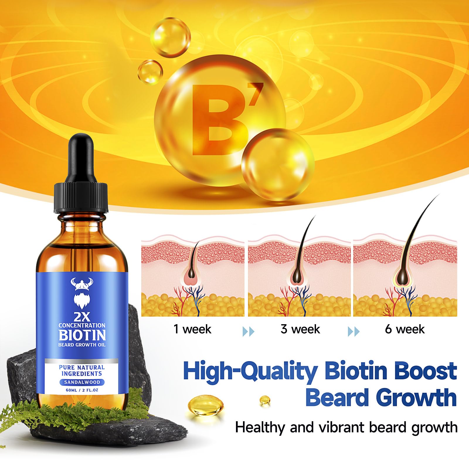 MistySprite beard growth oil bottle on wood surface for non-greasy hydration
