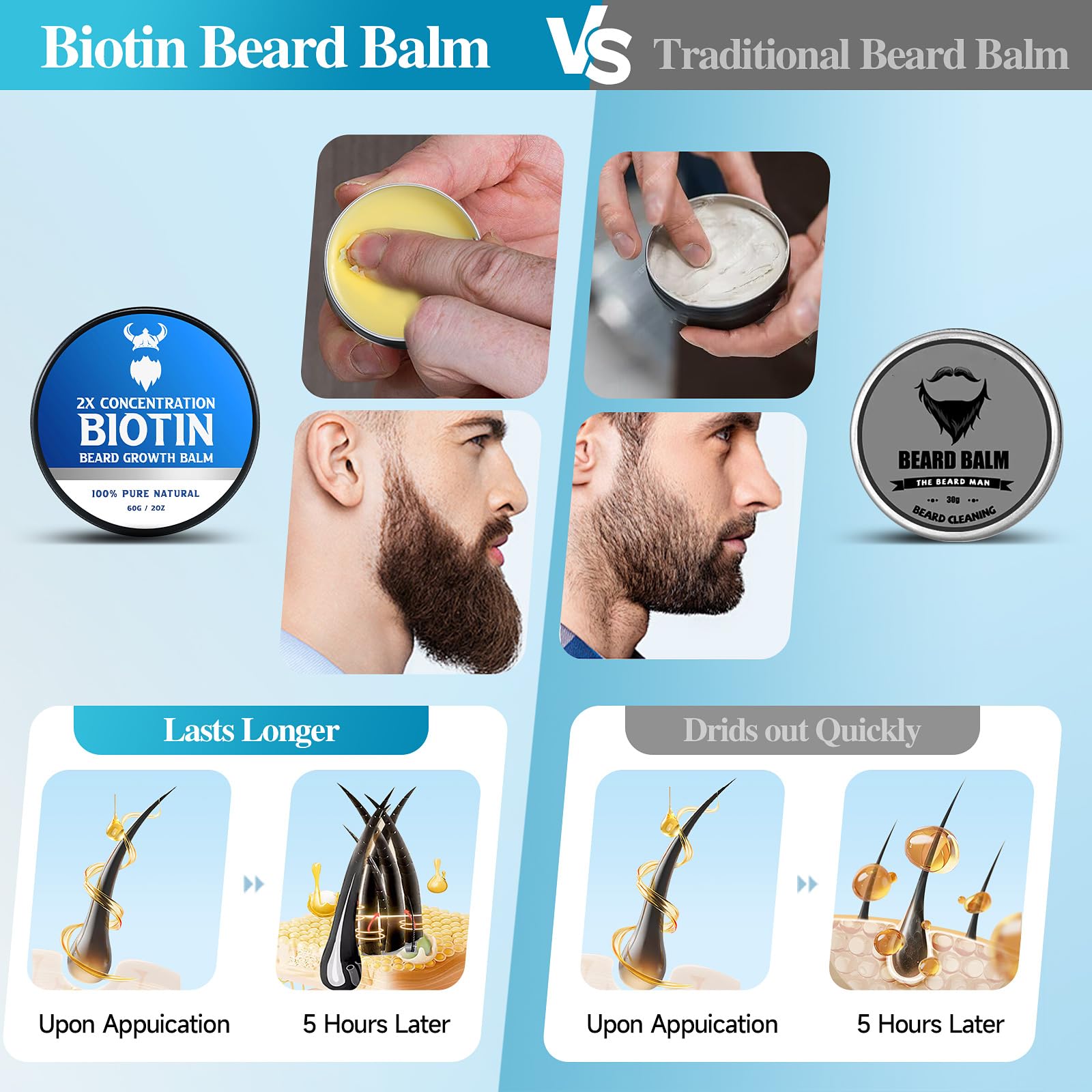 MistySprite biotin beard balm jar closeup showing rich texture and application