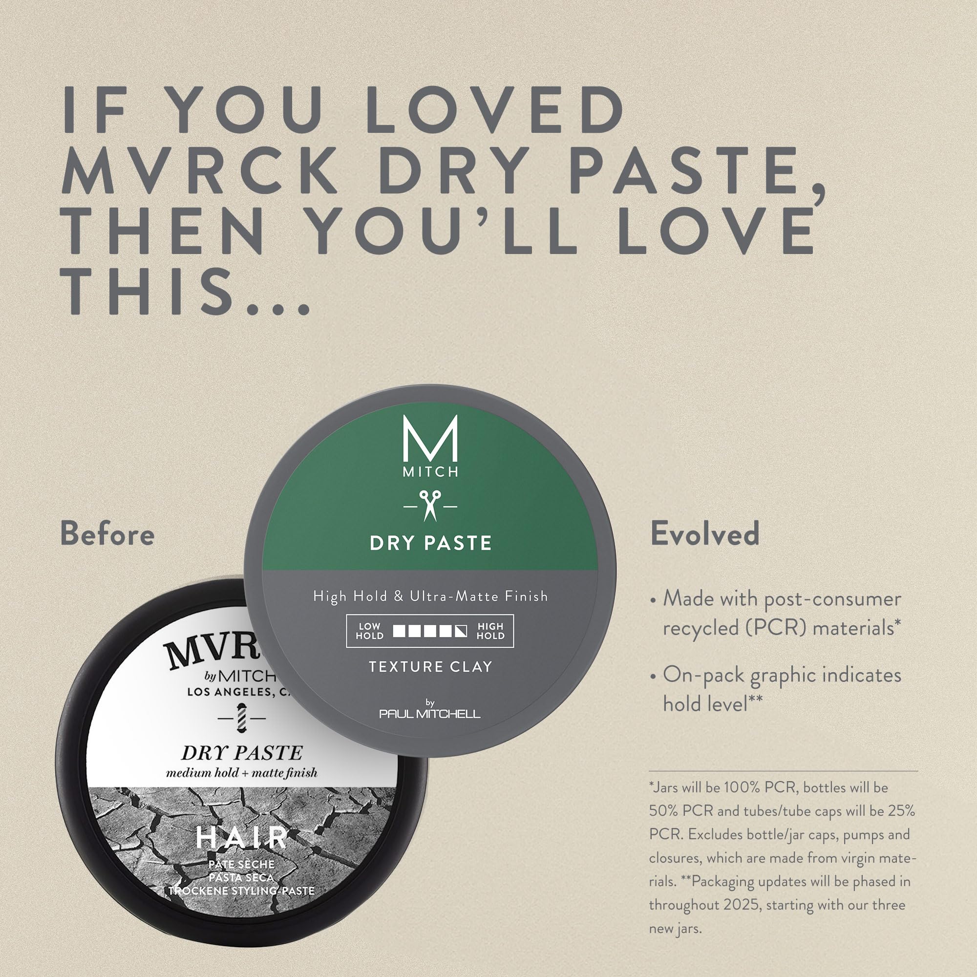 MITCH Dry Paste Texture Clay tub demonstrates portable size for on the go styling benefits