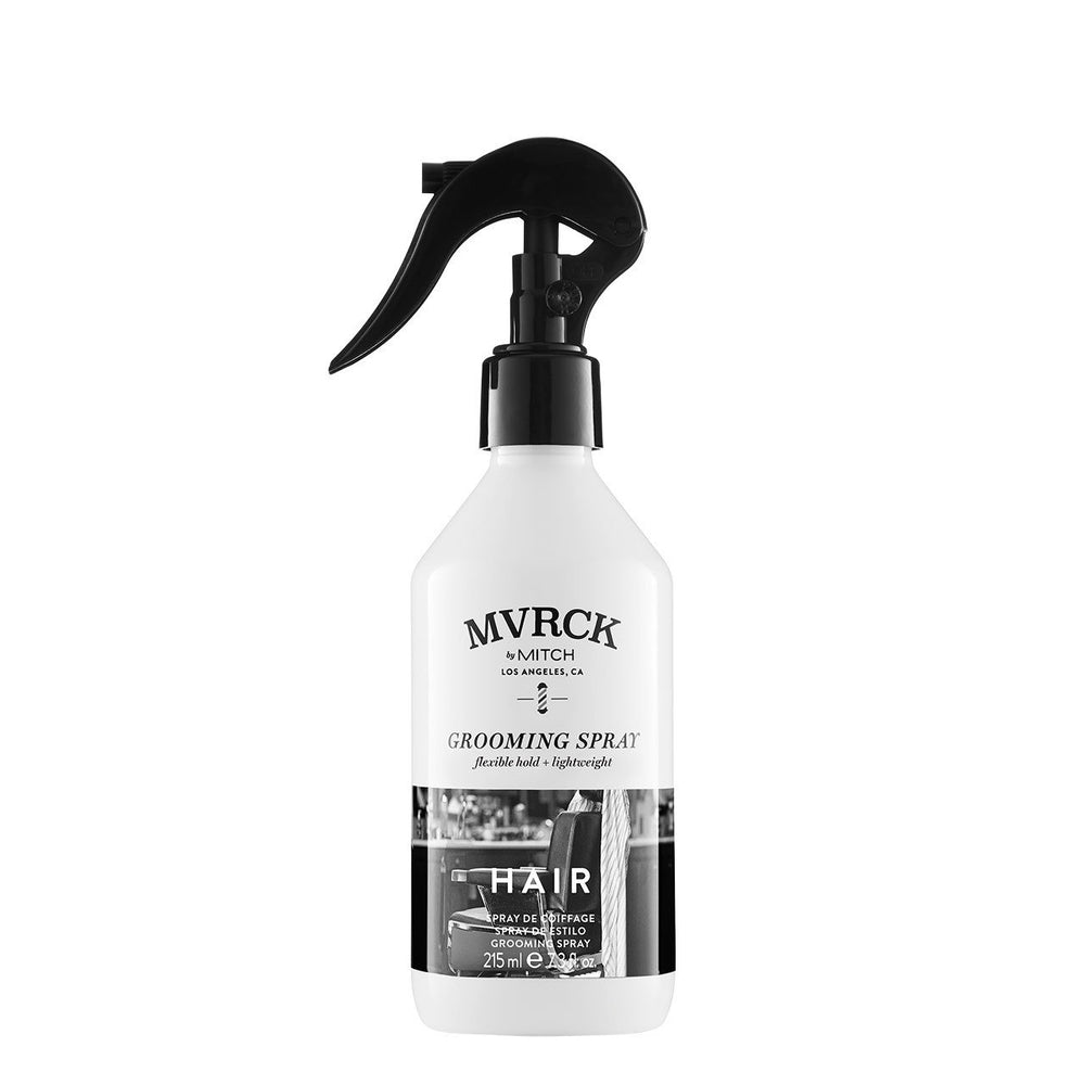 MITCH MVRCK grooming spray bottle closeup shows lightweight hold and natural shine.
