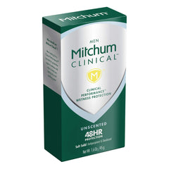 Mitchum Clinical Soft Solid Deodorant Stick 48-hour protection graphic for long-lasting dryness.