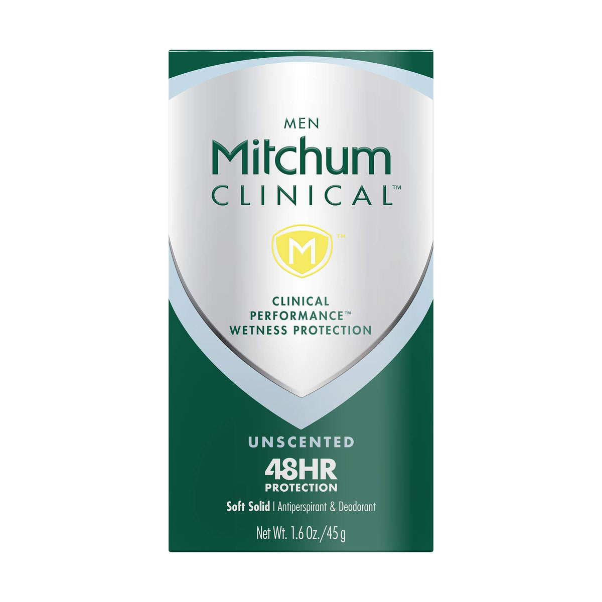 Mitchum Clinical Soft Solid Deodorant Stick unscented close-up shows unscented protection.