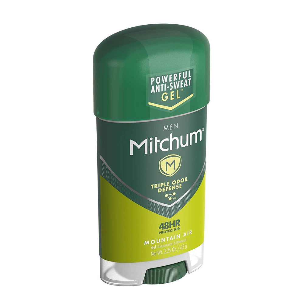 Mitchum Mountain Air bottle front view highlights quick-dry formula with no white residue.