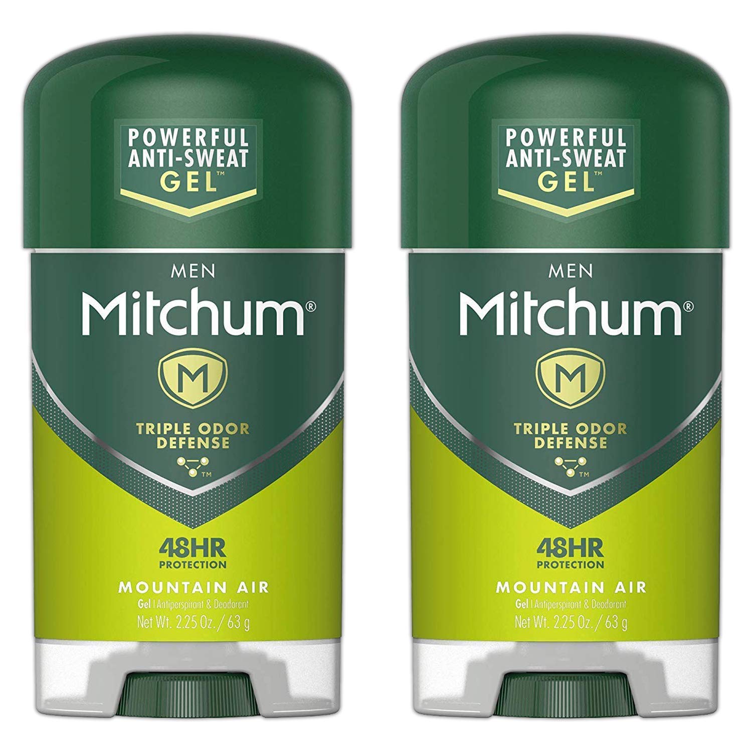 Mitchum Mountain Air clear gel packaging with a 2-pack display and long-lasting protection.