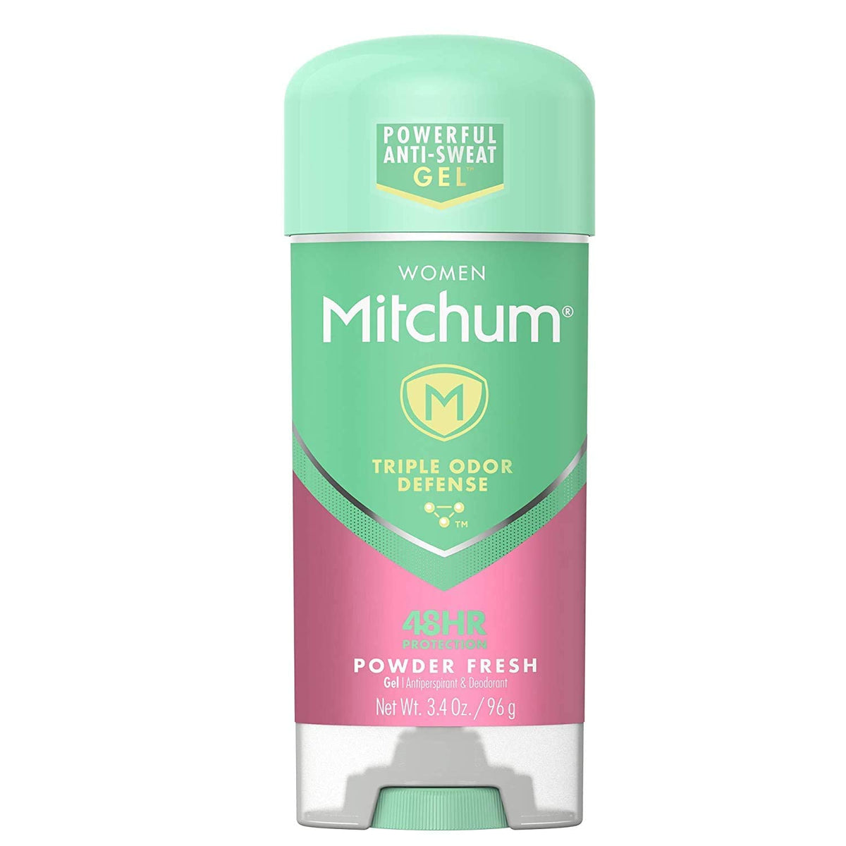 Mitchum Powder Fresh Power Gel pack4 shows four 3.4 oz sticks delivering long-lasting protection.