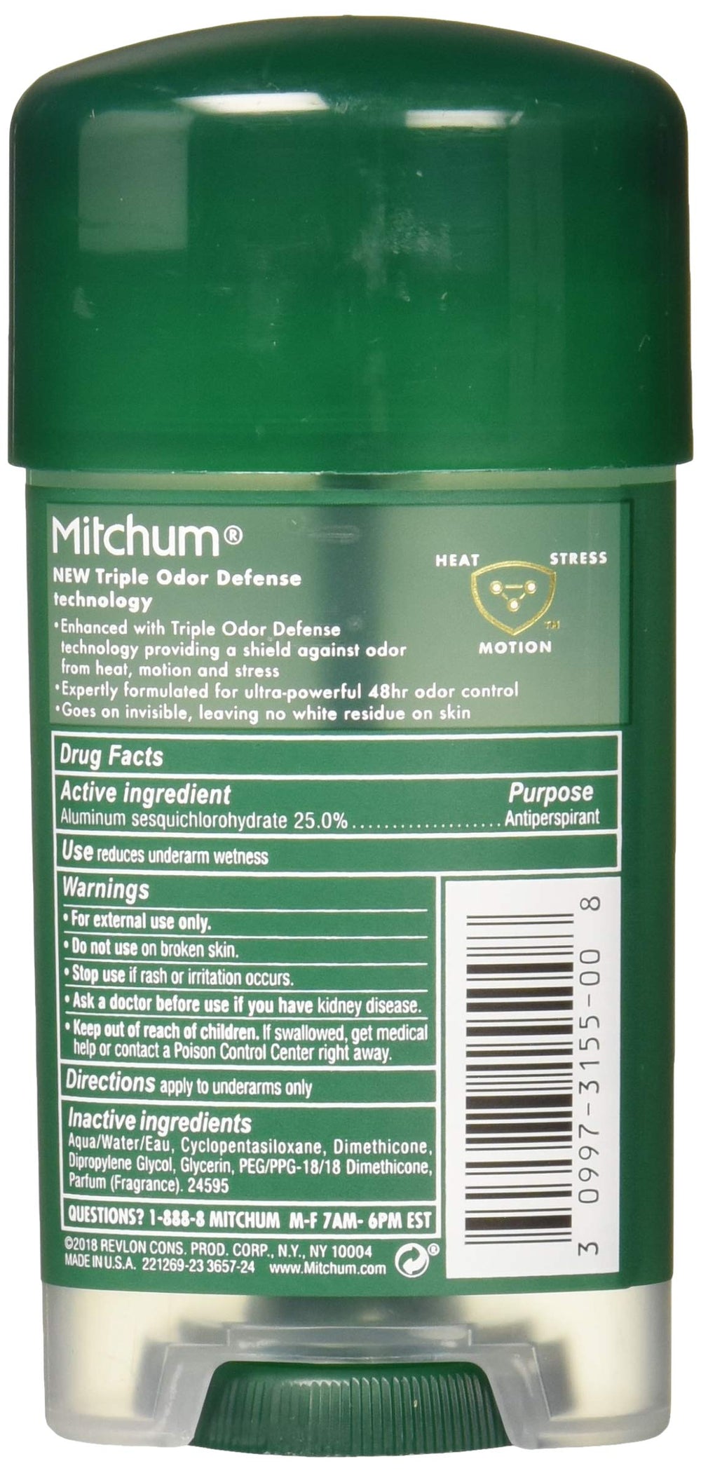 Application scene showing Mitchum Power Gel unscented with 48-hour odor control without residue.