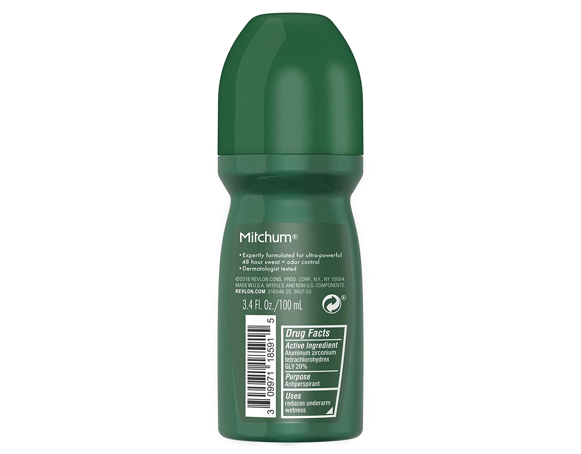 Quick-drying, no-residue Mitchum roll-on leaves clear skin after application.