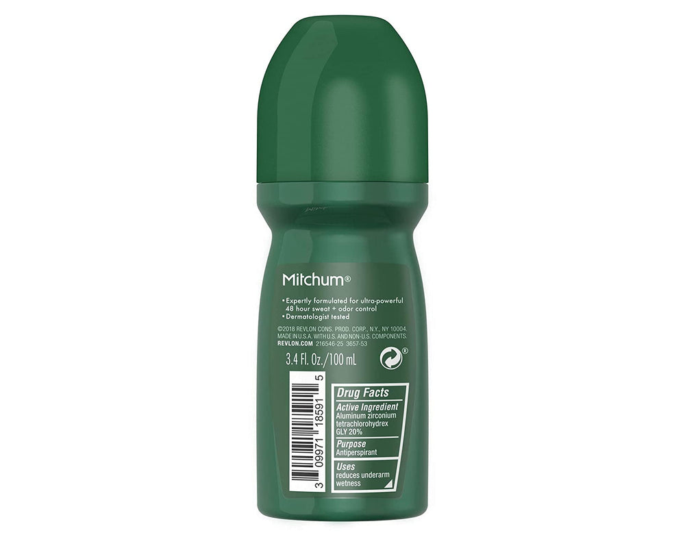 Quick-drying, no-residue Mitchum roll-on leaves clear skin after application.