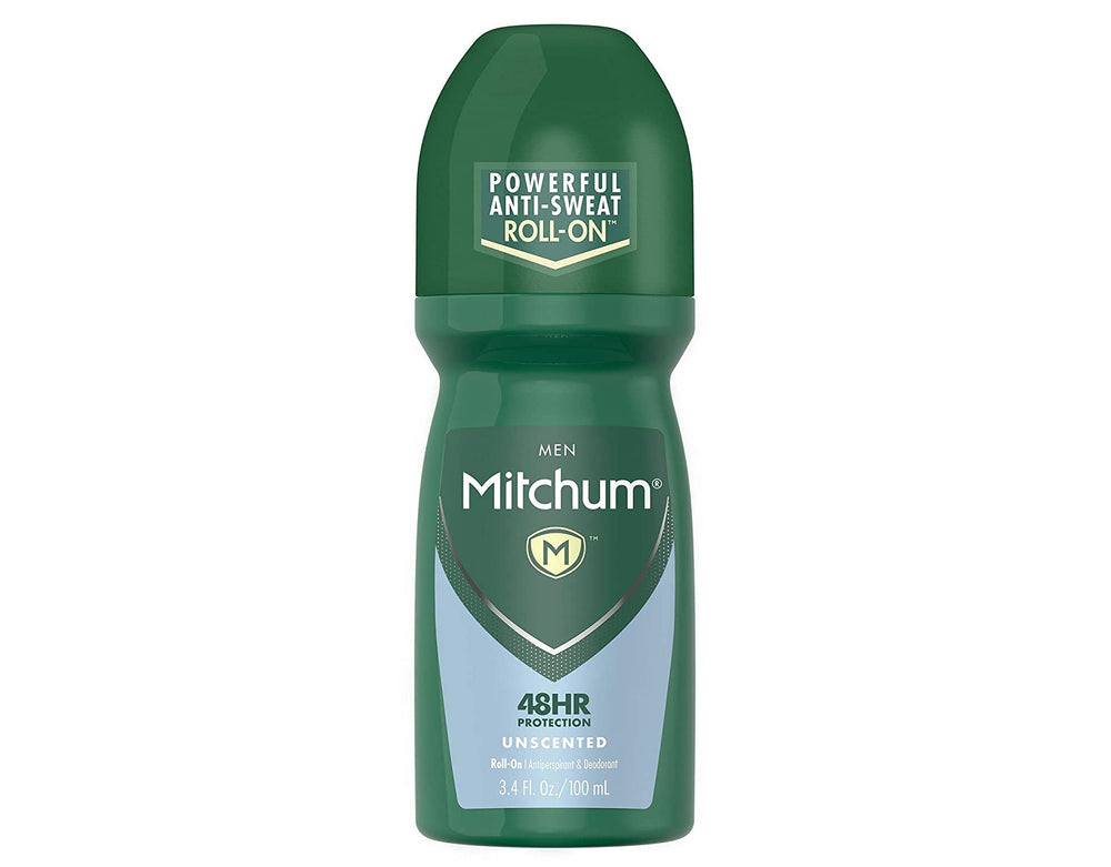 Close-up of Mitchum roll-on applying evenly for fragrance-free comfort.