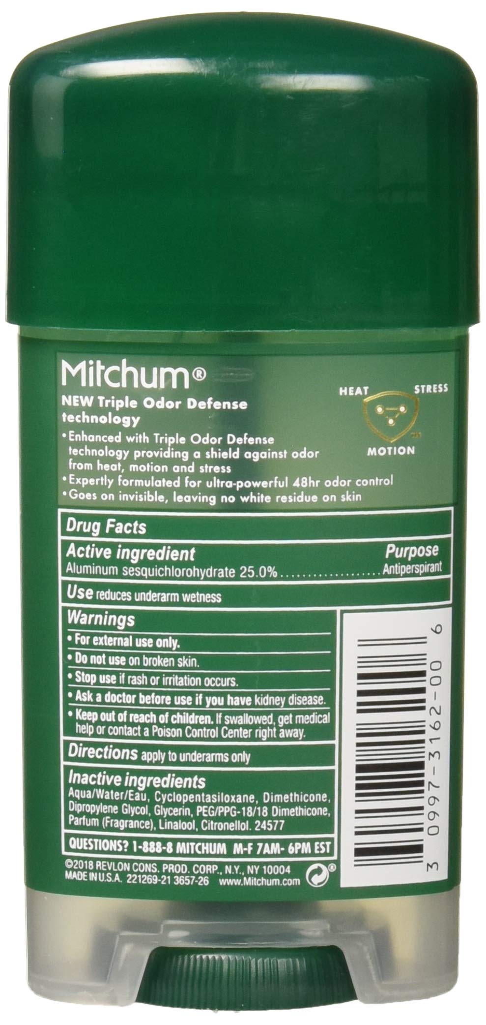 Mitchum sport green stick closeup shows smooth texture for confident application.