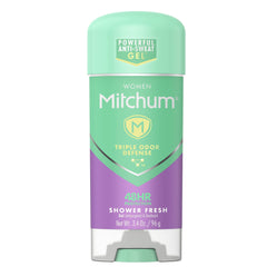 Mitchum For Women advanced-control clear gel bottle with shower-fresh scent for long-lasting protection.