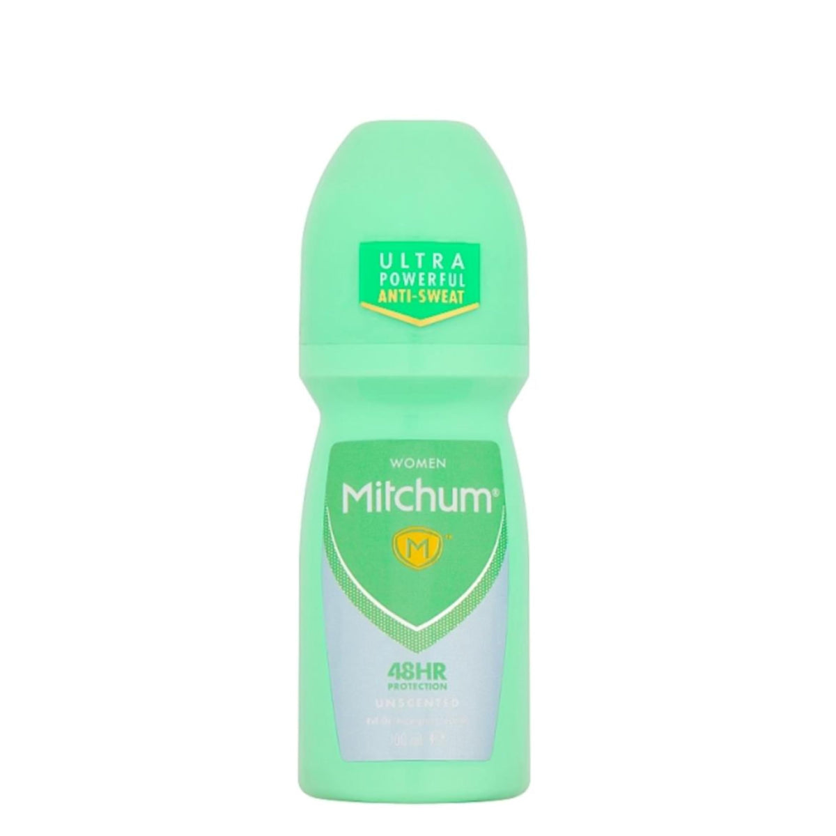 Mitchum Women unscented roll-on bottle close-up showing gentle protection