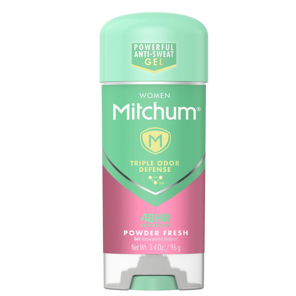 Mitchum Women Clear Gel Powder Fresh bottle showing smooth, quick-drying formula for odor protection