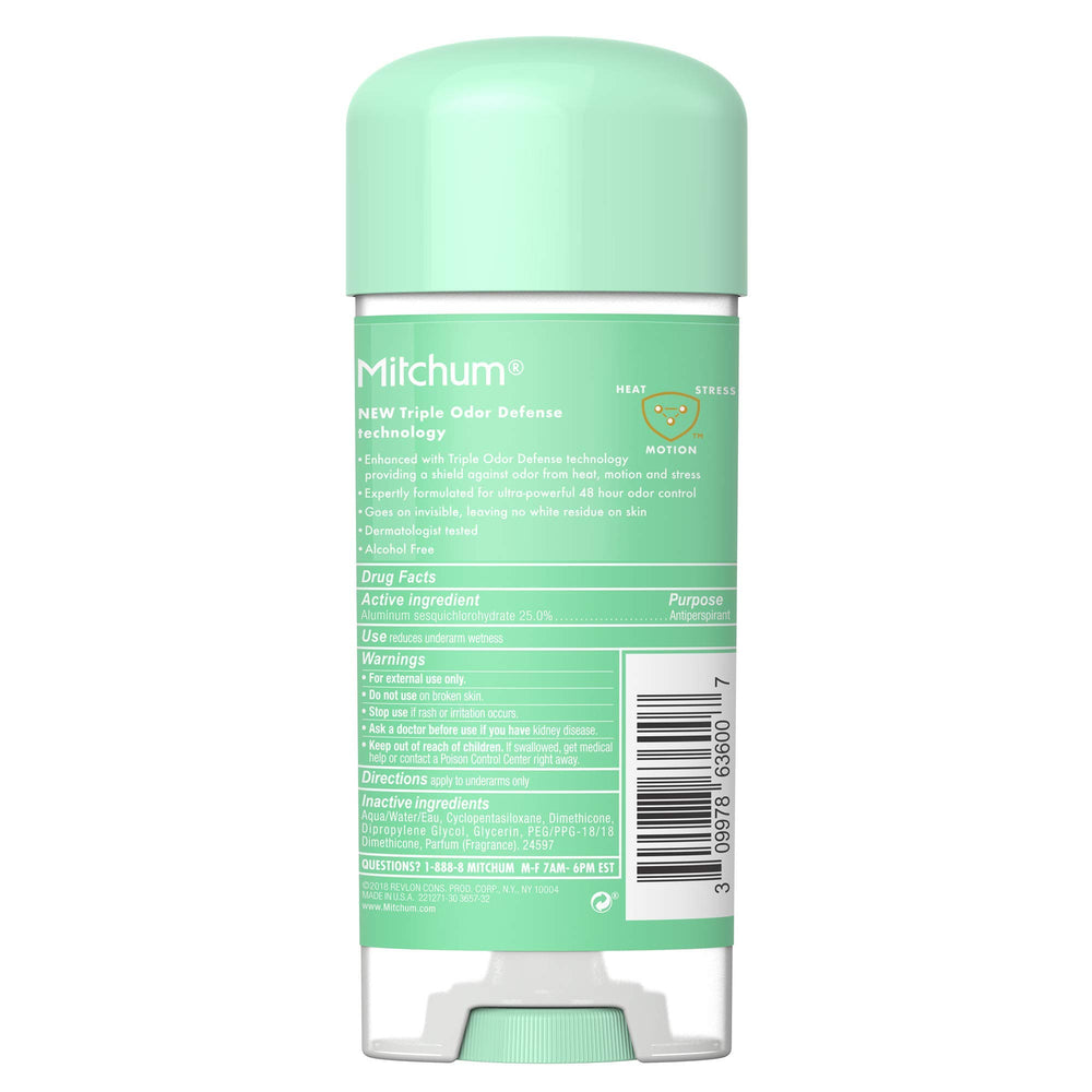 Mitchum Women Clear Gel Powder Fresh side view emphasizes sleek design and confidence