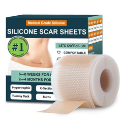 Mitreal silicone scar sheets roll close-up showing medical-grade material for scar improvement