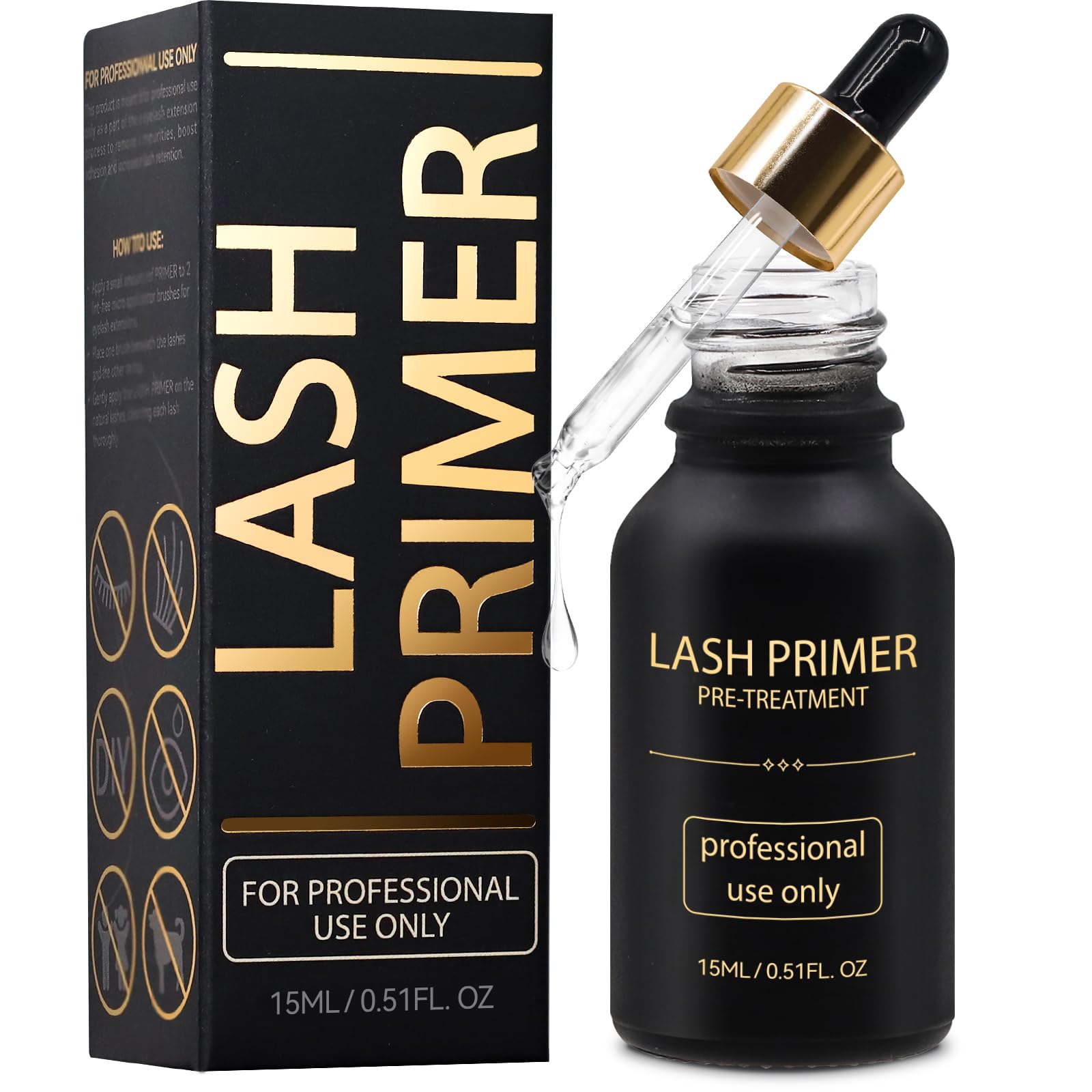 Miuffue Lash Primer bottle highlights pre-treatment cleansing for oil-free lashes.