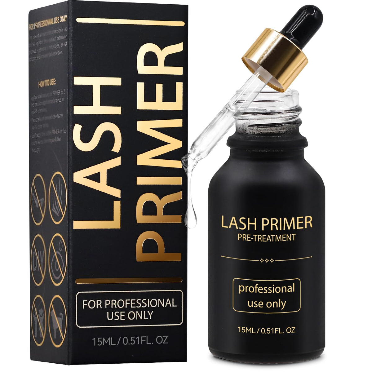 Miuffue Lash Primer bottle highlights pre-treatment cleansing for oil-free lashes.