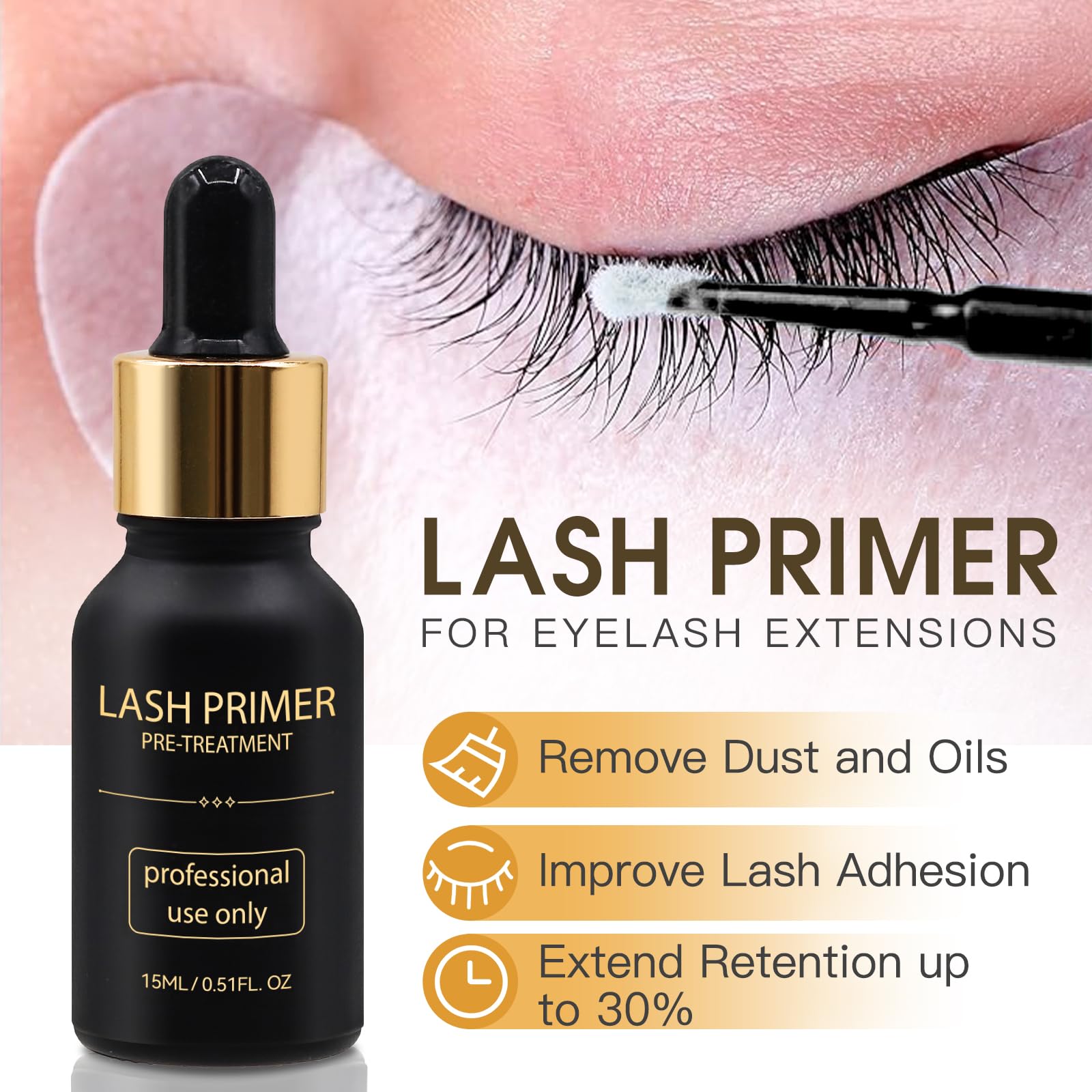 Miuffue Lash Primer brush demonstrates controlled, gentle application on lashes.