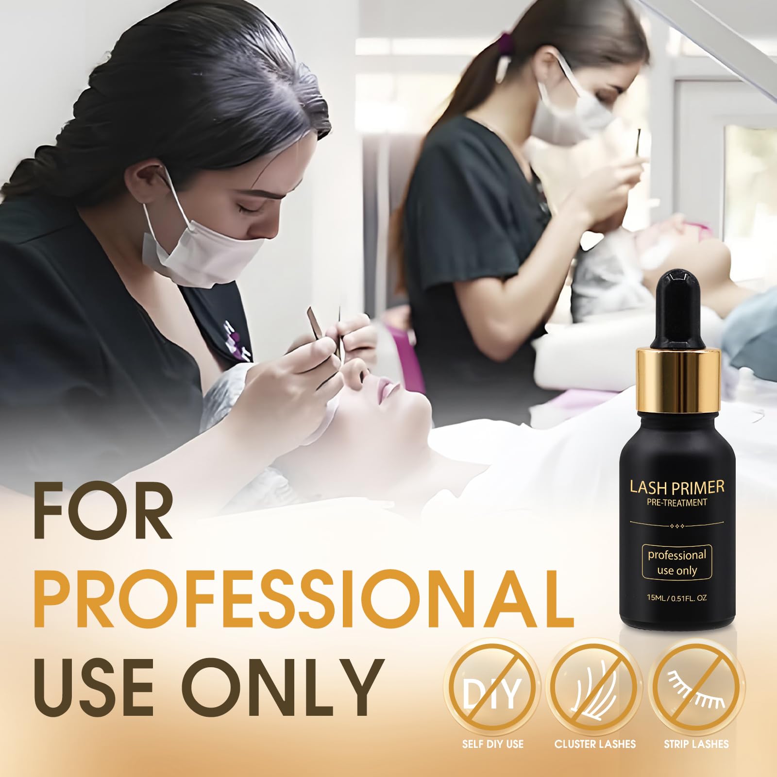 Miuffue Lash Primer before extensions suggests improved adhesive retention.