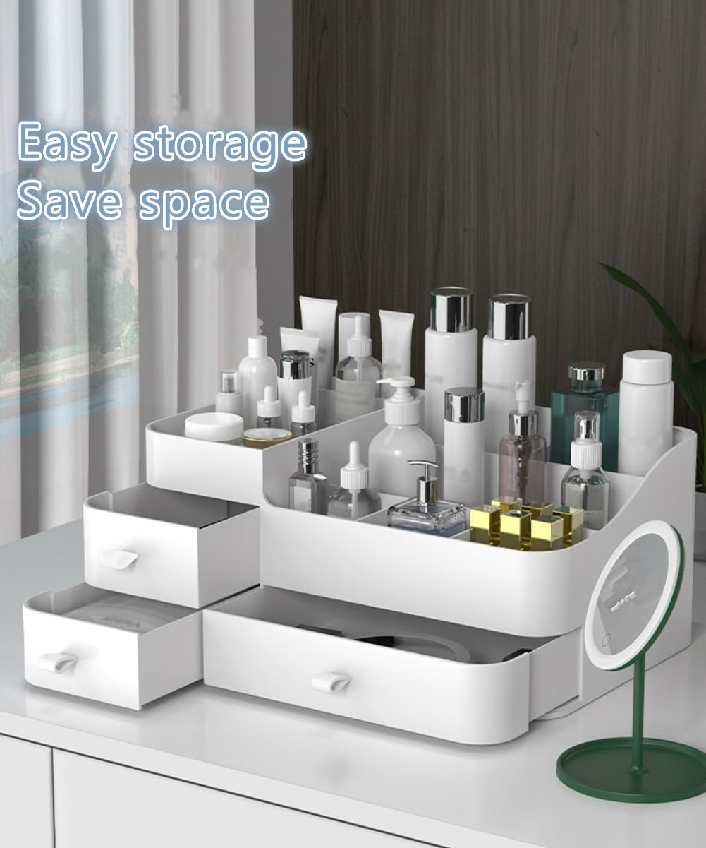 MIUOPUR white makeup organizer large drawer stores bulk products securely.