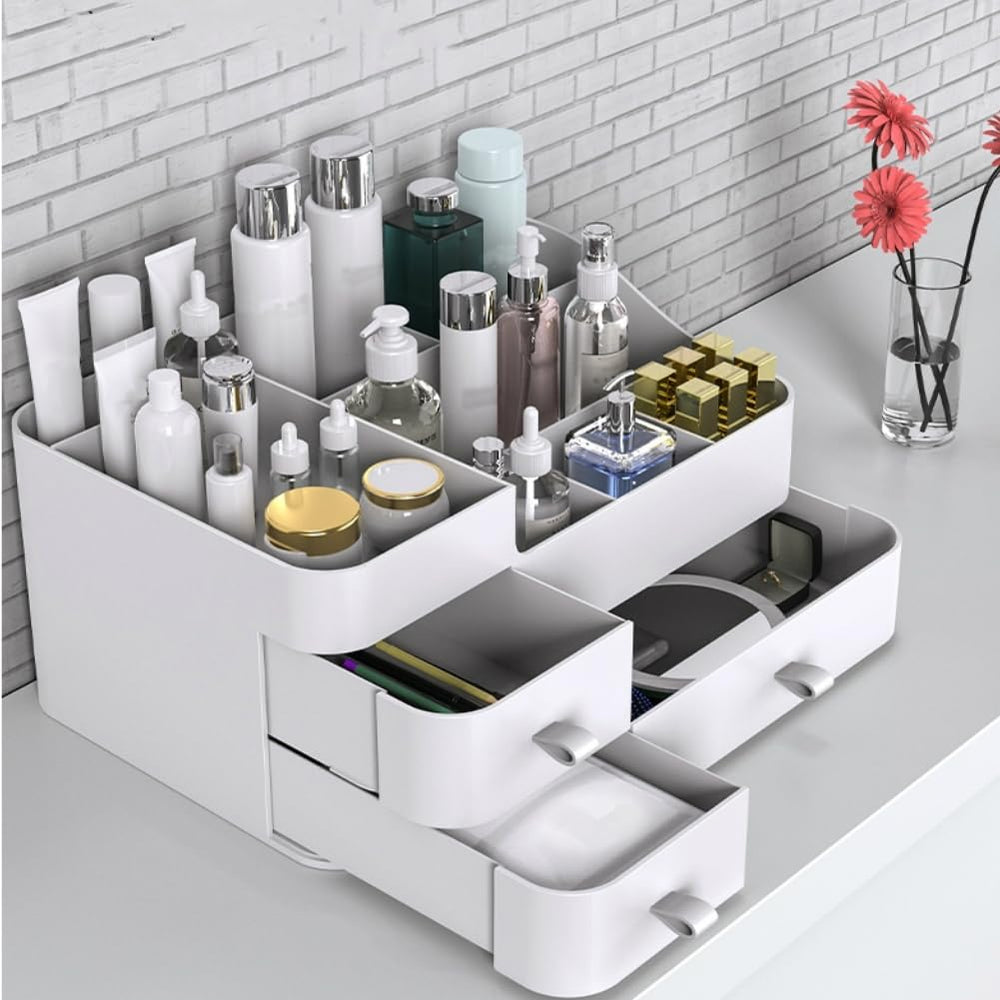 MIUOPUR white makeup organizer side-view shows a slim, sturdy profile.