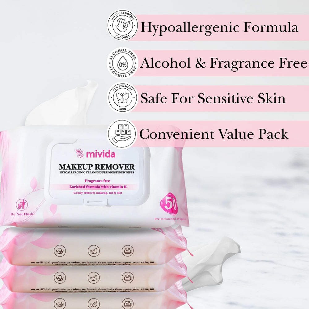 mivida fragrance-free wipes closeup reinforces gentle cleansing for sensitive skin.