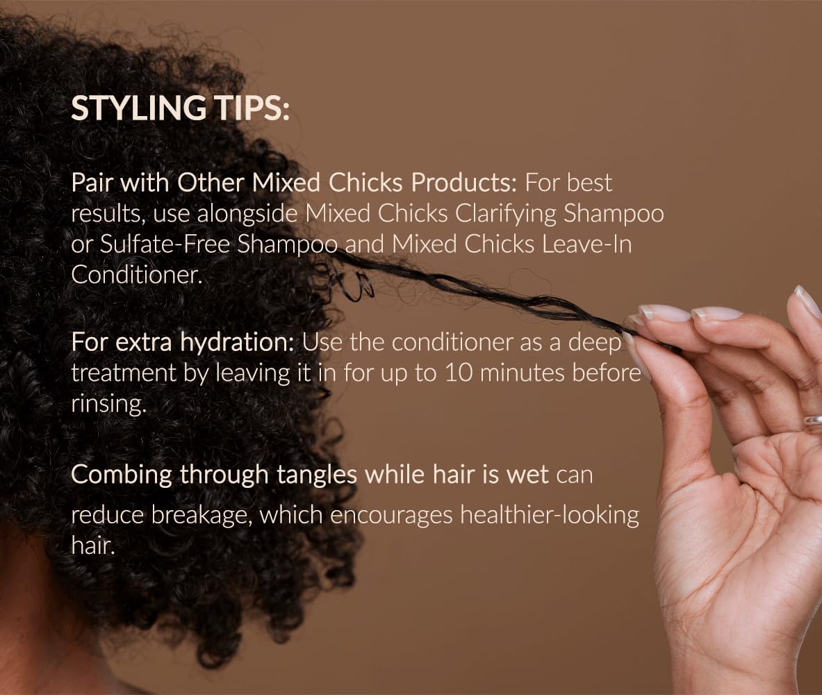Mixed Chicks Bathroom routine image suggests convenient daily conditioning step.