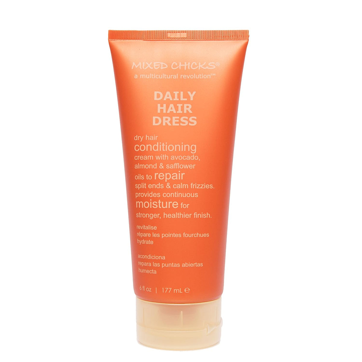 Mixed Chicks Daily Hair Dress bottle shows a moisturizing formula for dry hair.