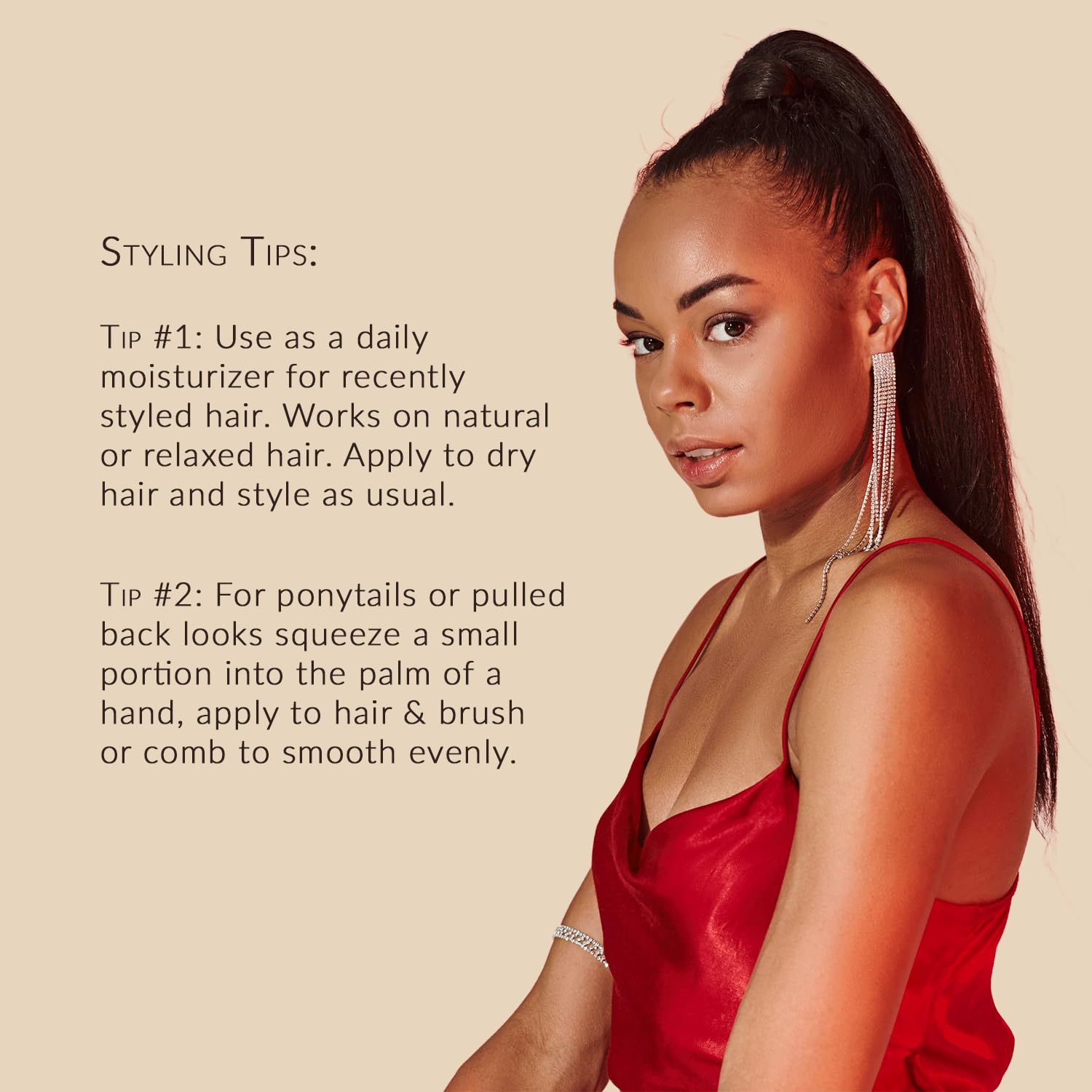 Mixed Chicks Daily Hair Dress ready-to-use smoothing finish on strand.