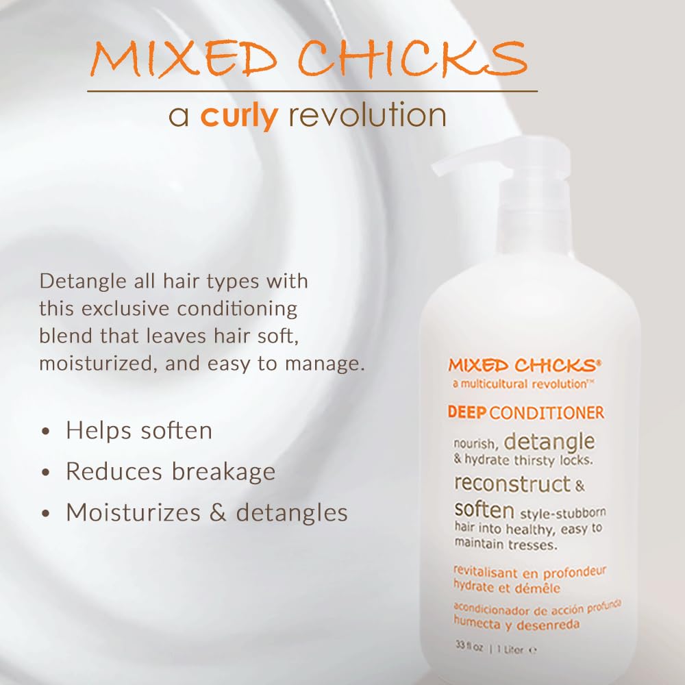 Mixed Chicks Detangling Deep Conditioner on wet hair promises smoother styling ahead.