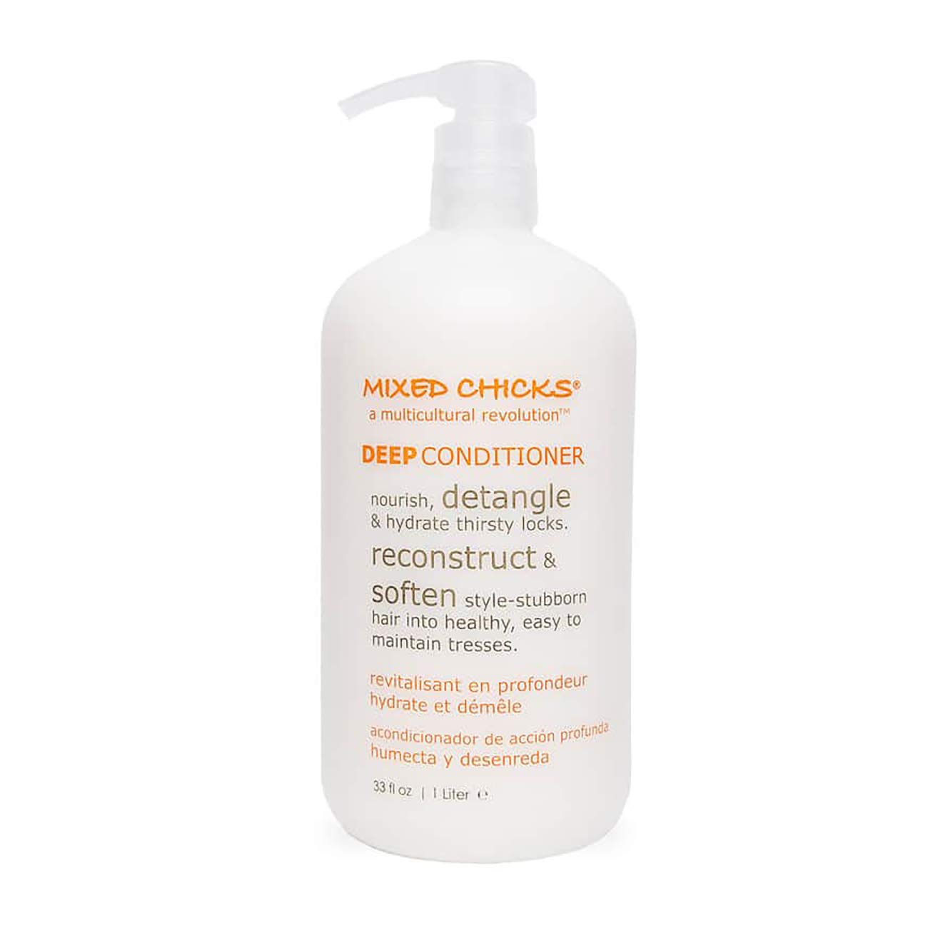 Mixed Chicks Detangling Deep Conditioner bottle promotes soft, moisturized hair.