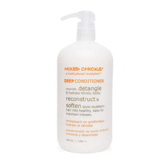 Mixed Chicks Detangling Deep Conditioner bottle promotes soft, moisturized hair.