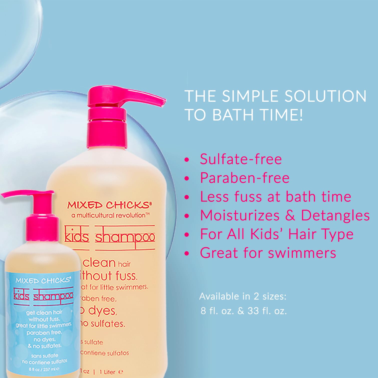 Mixed Chicks Gentle Kids Shampoo on kid hair shows curly, straight textures