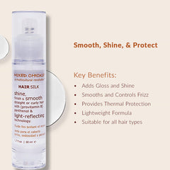 Mixed Chicks Gloss and Shining Hair Silk hands-on application for sleek styling.