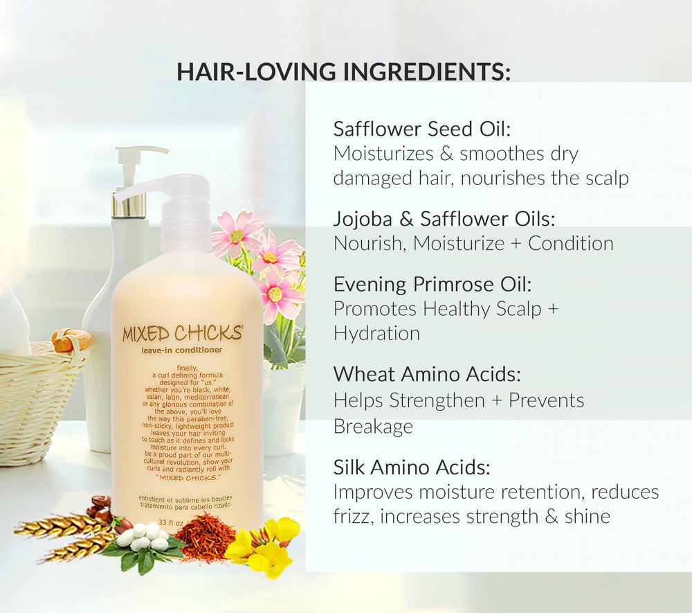 Mixed Chicks ingredients-silk-amino-acids reveal nourishing conditioning for stronger strands.