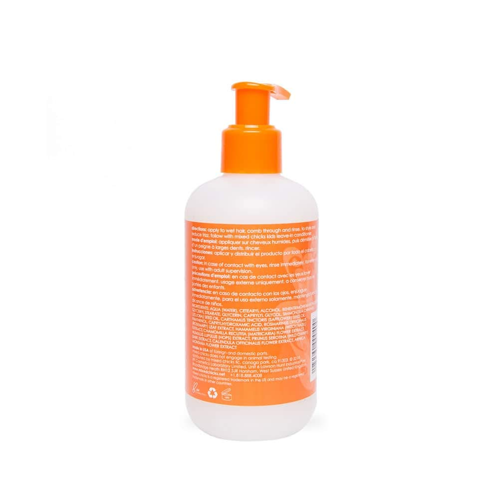 Mixed Chicks Kids Gentle Conditioner pump scene shows easy application for mornings
